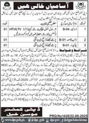 Revenue Department Musa Khel Jobs 2025 For Drivers – Revenue Department Balochistan Jobs 2025 — original advertisement