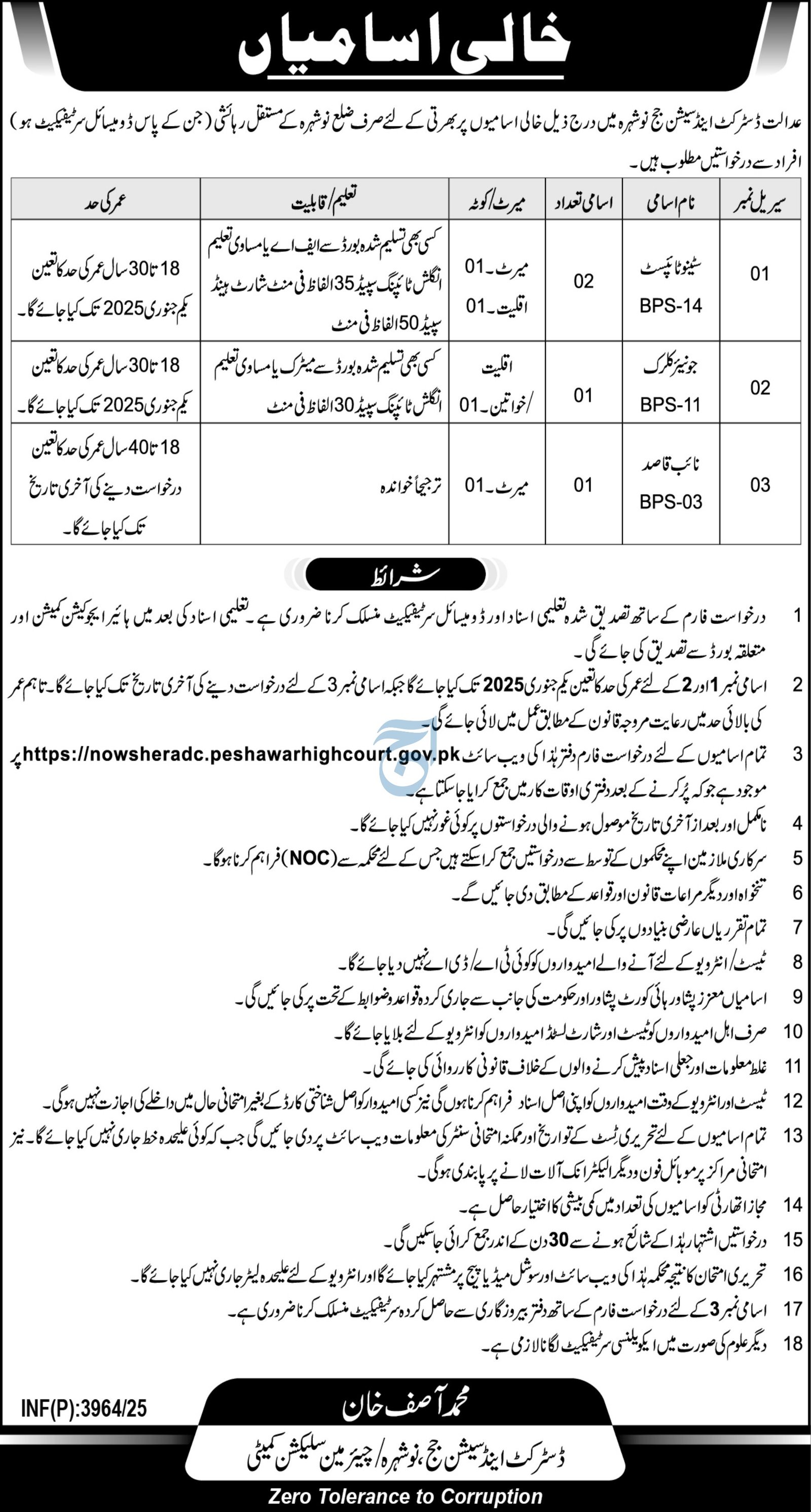 District & Session Judge Nowshera Jobs 2025 Jobs 2025 — original advertisement