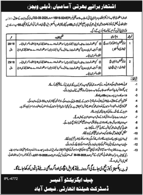District Health Authority Faisalabad Jobs 2025 – District Health Authority Gujranwala Jobs 2025 — original advertisement