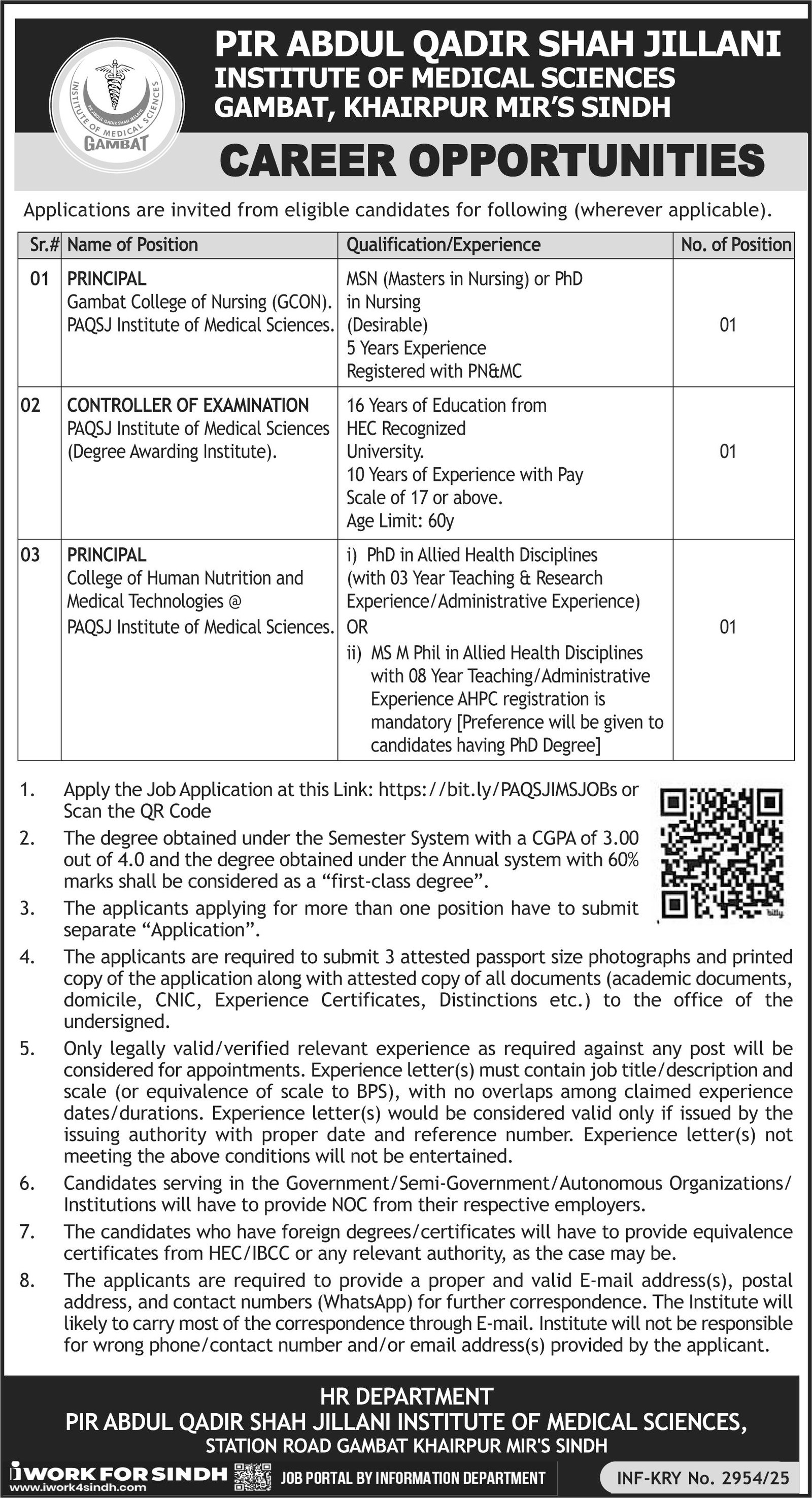 Pir Abdul Qadir Shah Jeelani Institute Of Medical Jobs 2025 – pir abdul qadir jilani institute of medical science Jobs 2025 — original advertisement