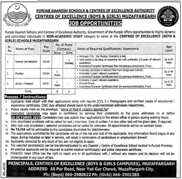 Daanish Schools Boys & Girls Muzaffargarh Jobs 2025 – Punjab Daanish School Jobs 2025 — original advertisement