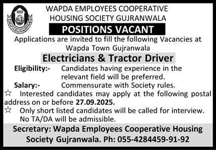 Wapda Employees Cooperative Housing Society WECH Jobs 2025 – Water and Power Development Authority Jobs 2025 — original advertisement