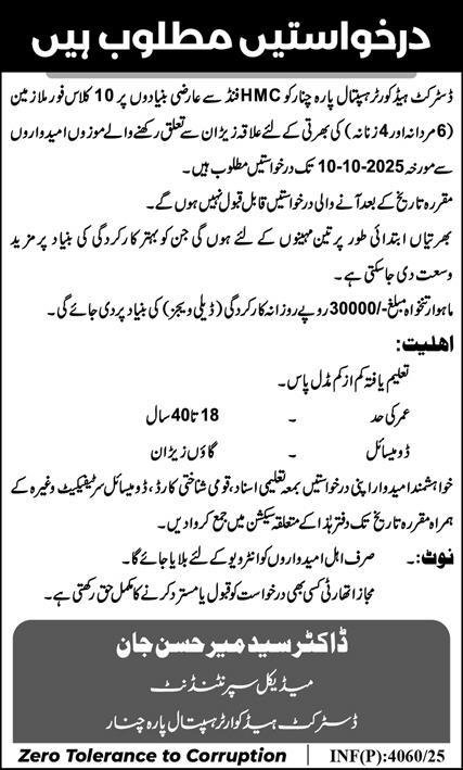District Headquarter Hospital DHQ Parachinar Jobs 2025 – DHQ Teaching Hospital MTI Dera Ismail Khan Jobs 2025 — original advertisement