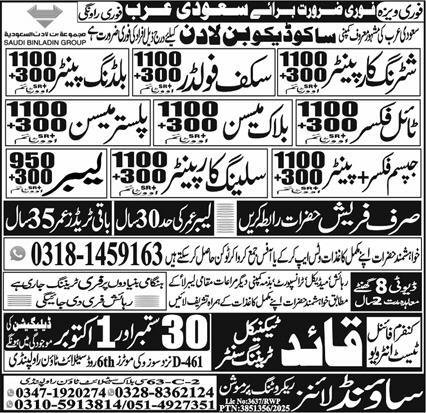 Plaster Mason & Painter Jobs 2025 In Saudi Arabia – Sound Lines Recruiting Promotion Jobs 2025 — original advertisement