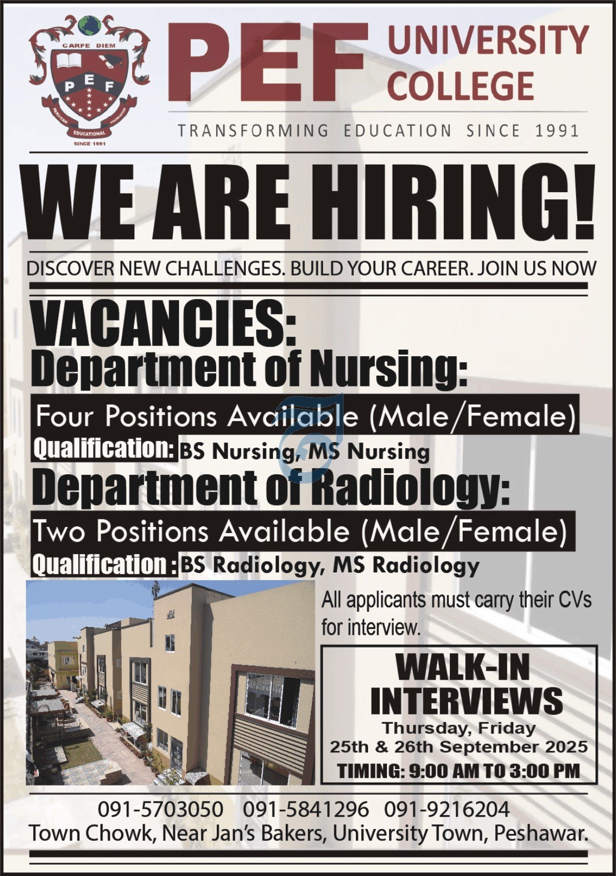 PEF University College Peshawar Jobs 2025 Jobs 2025 — original advertisement