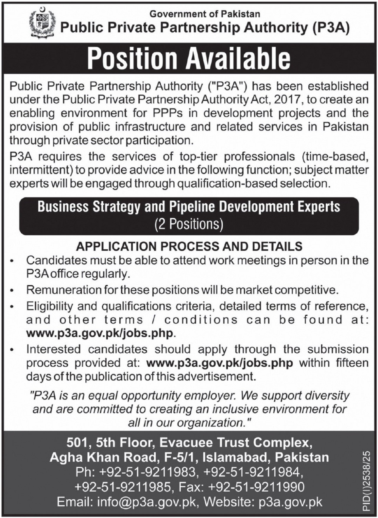 P3A Public Private Partnership Authority Islamabad Jobs 2025 – Punjab Public Private Partnership Authority (PPPA) Jobs 2025 — original advertisement