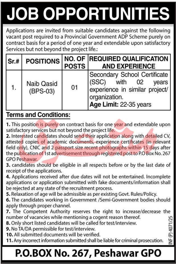 Public Sector Organization Peshawar Jobs 2025 Jobs 2025 — original advertisement