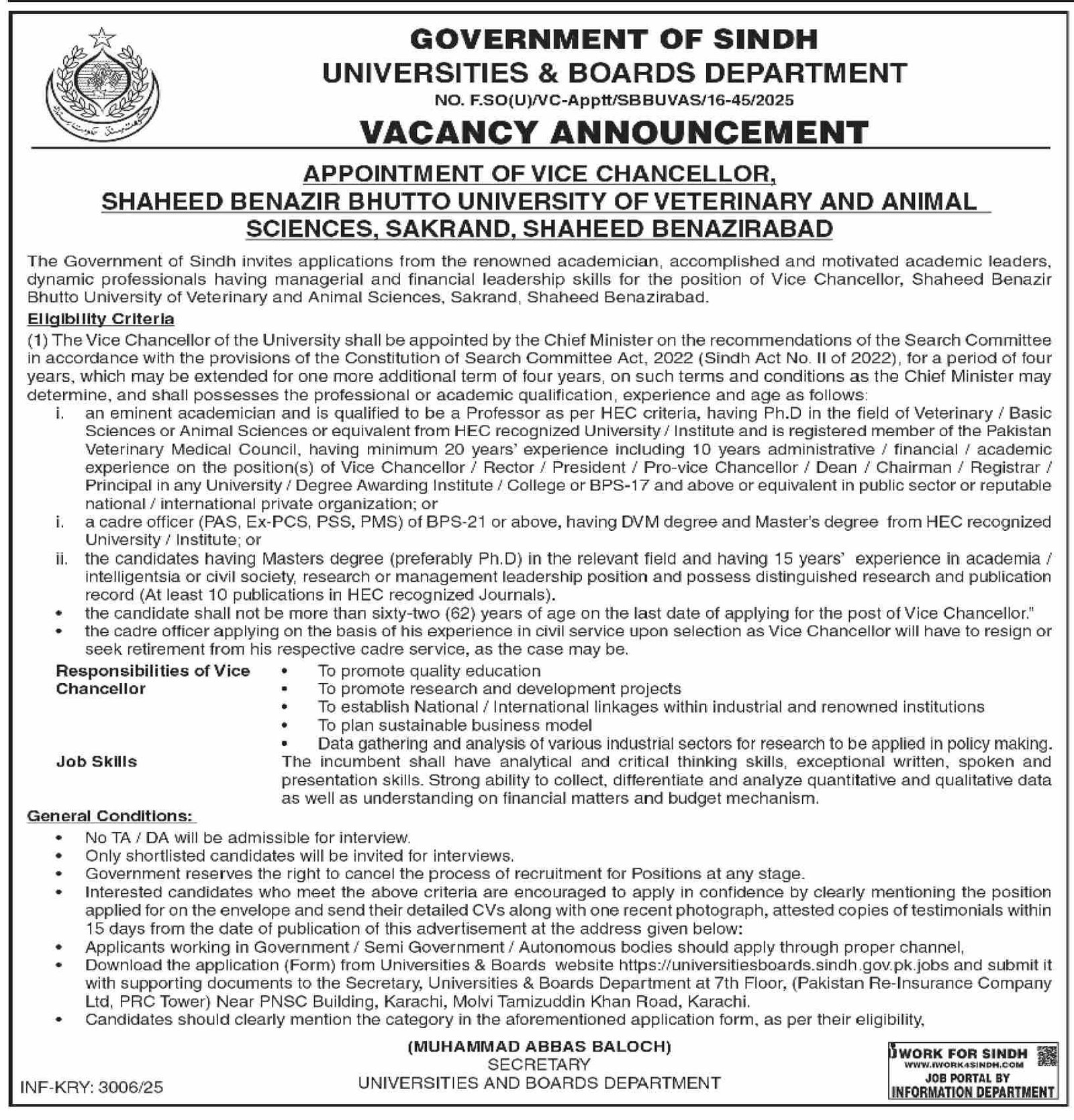 Universities & Boards Department Sakrand Jobs 2025 – Universities and Boards Department Sindh Jobs 2025 — original advertisement