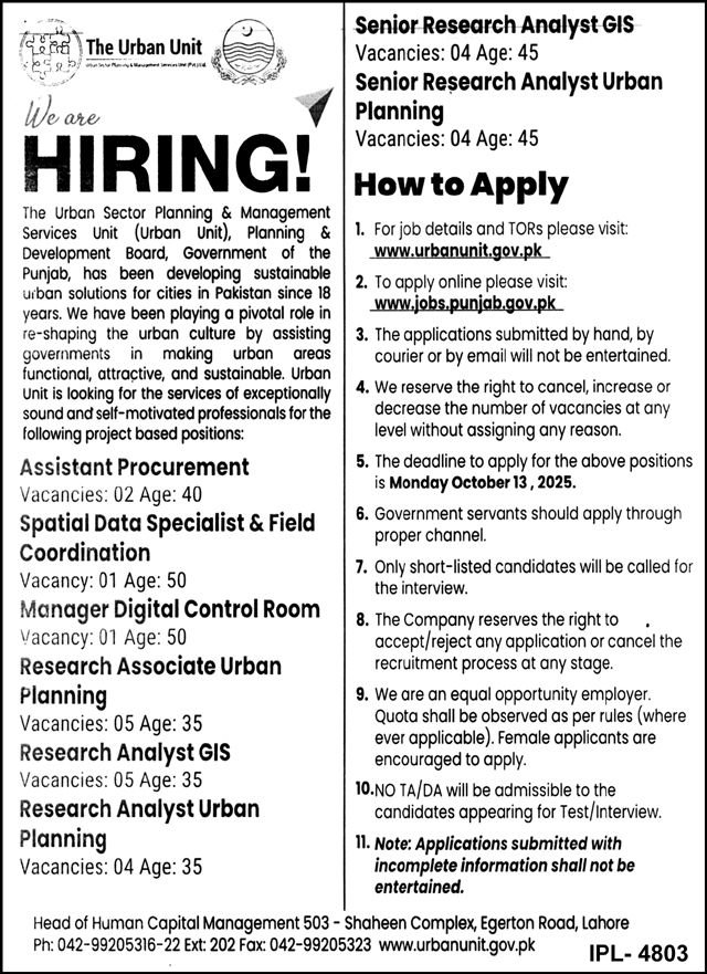 The Urban Unit Lahore Jobs 2025 – The Urban Unit Punjab Jobs 2025 — original advertisement