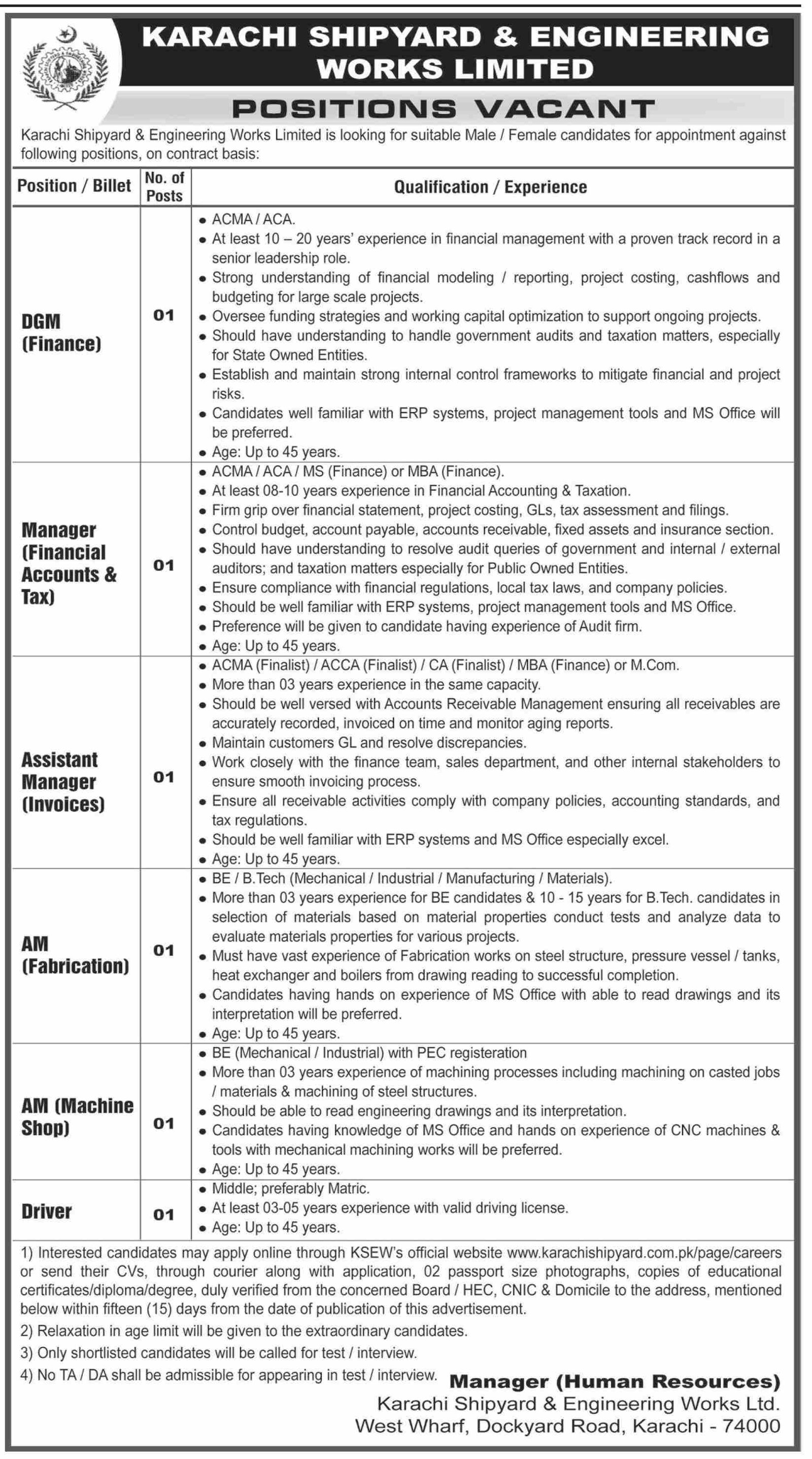 Karachi Shipyard And Engineering Works Jobs 2025 – Karachi Shipyard & Engineering Works Limited Jobs 2025 — original advertisement