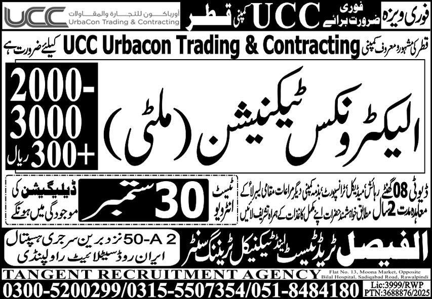 Electronics Technician Multi Jobs In Qatar 2025 – Al Faisal Trade Test & Technical Training Center Jobs 2025 — original advertisement