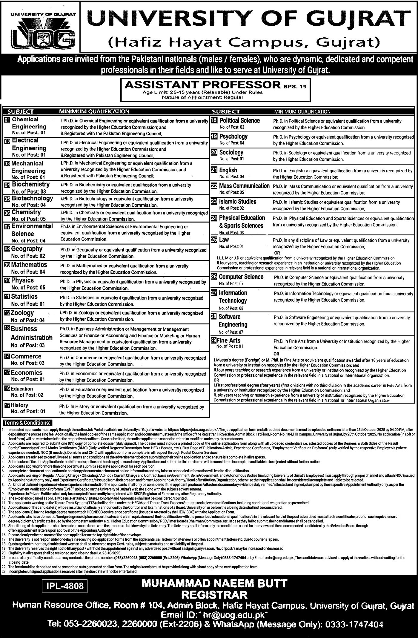 University Of Gujrat UOG Jobs 2025 Jobs 2025 — original advertisement