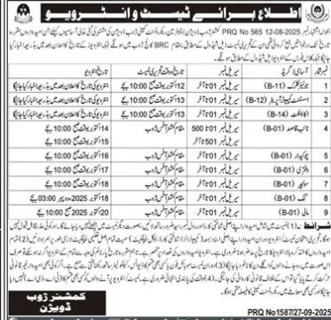 Commissioner Zhob Division Jobs Test Interview 2025 – Revenue Department Balochistan Jobs 2025 — original advertisement