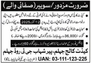 Cadet College Jhelum Punjab Jobs 2025 Jobs 2025 — original advertisement