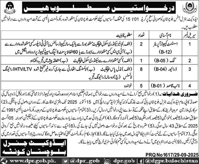 Advocate General Balochistan Jobs 2025 – Govt of Balochistan Jobs 2025 — original advertisement