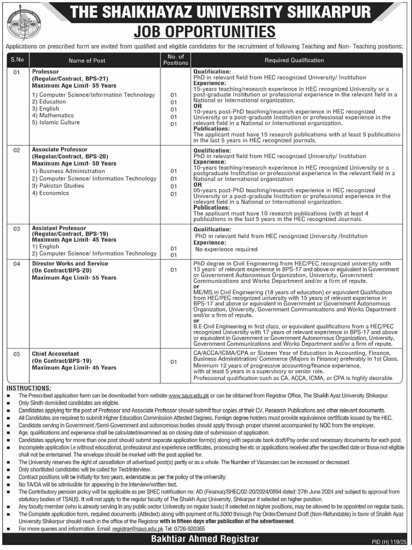 The Shaikh Ayaz University Shikarpur Jobs 2025 Jobs 2025 — original advertisement