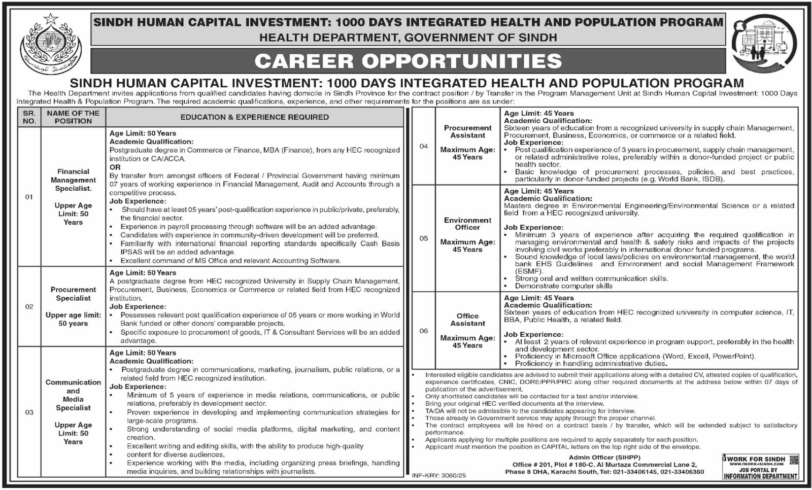 Health Department Karachi Jobs 2025 – Health Department Sindh Jobs 2025 — original advertisement