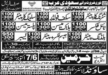Plaster Mason & Ceiling Carpenter Jobs 2025 In Saudi Arabia – Sound Lines Recruiting Promotion Jobs 2025 — original advertisement