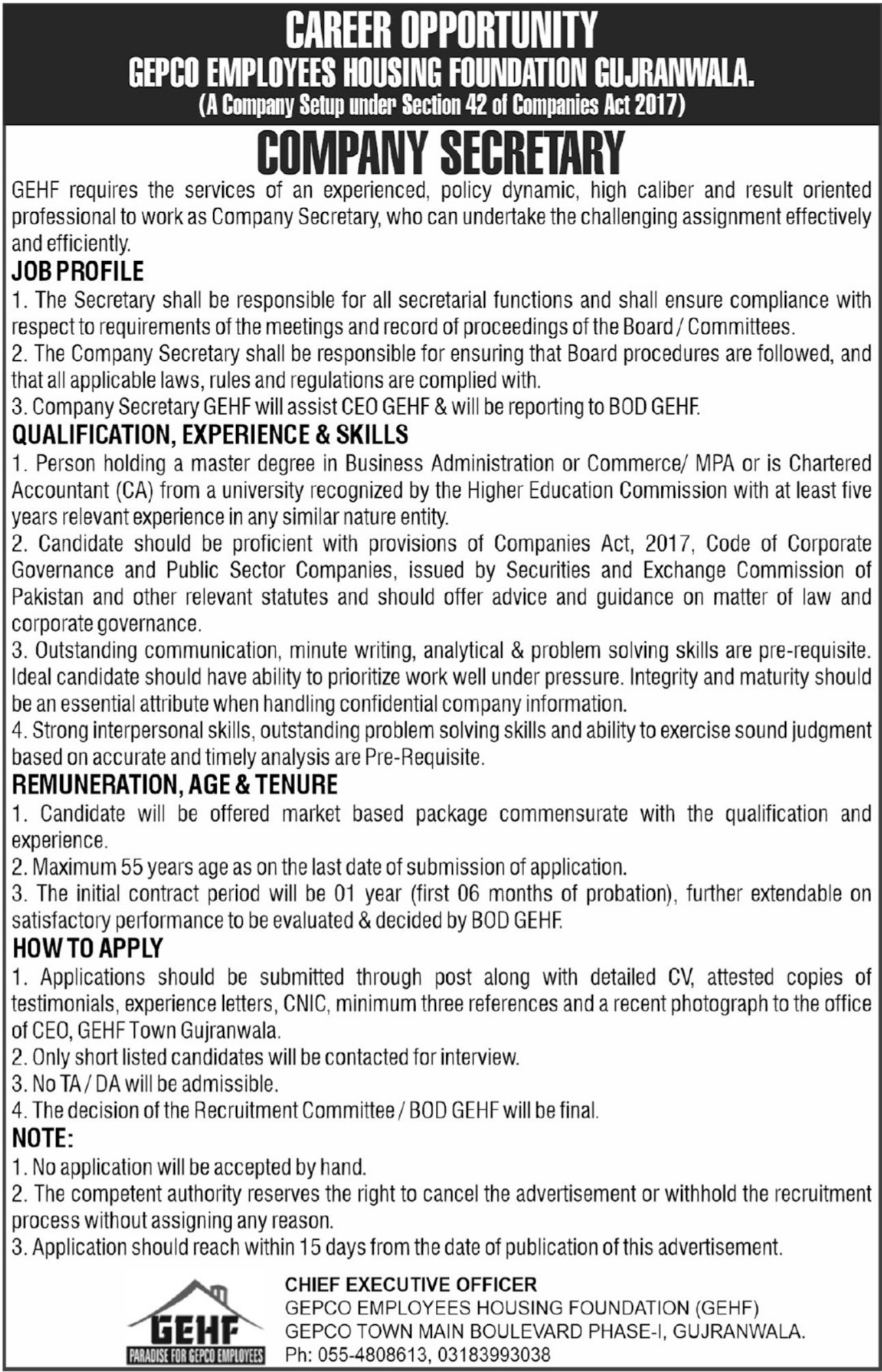 GEPCO Employees Housing Foundation Job 2025 – Gujranwala Electric Power Company GEPCO Jobs 2025 — original advertisement