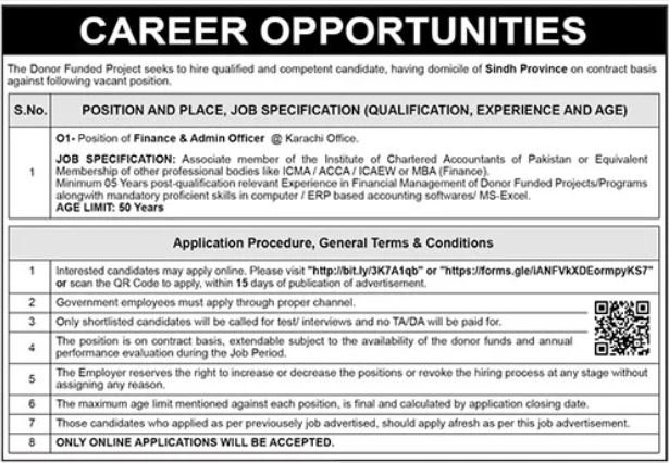 Donor Funded Project Karachi Jobs 2025 – Public Sector Organization Jobs 2025 — original advertisement