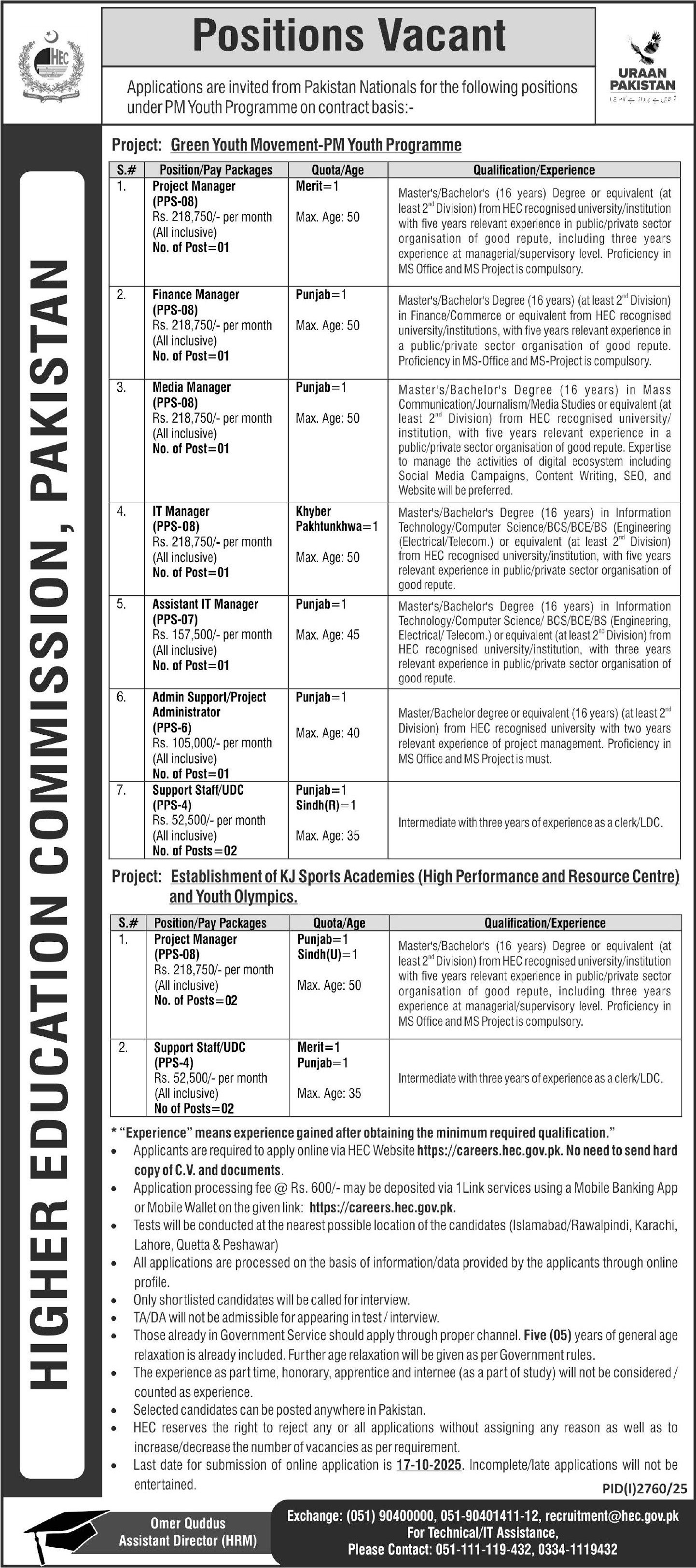 Higher Education Commission HEC Islamabad Jobs 2025 – Higher Education Commission Islamabad Jobs 2025 — original advertisement