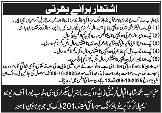 Punjab Board Of Revenue Lahore Jobs 2025 – Punjab Boards Committee Of Chairpersons Jobs 2025 — original advertisement