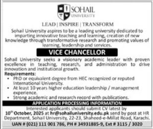 Sohail University Karachi Sindh Jobs 2025 – Shaheed Allah Bux Soomro University Of Art Design & Heritage Jobs 2025 — original advertisement