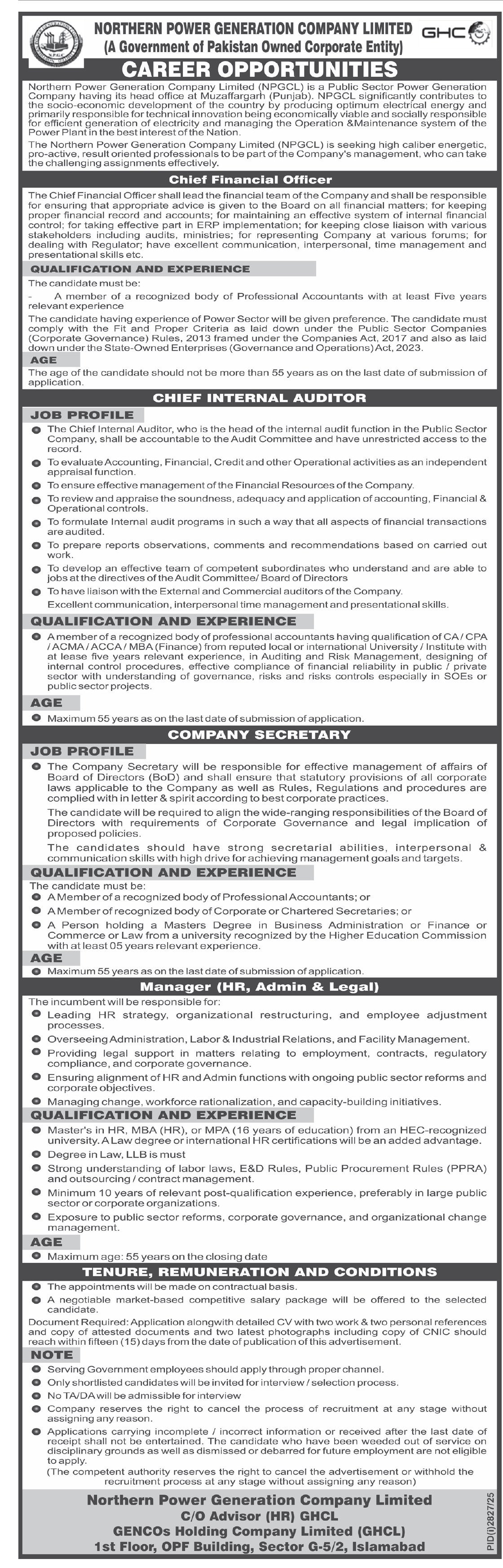 Northern Power Generation Company Islamabad Jobs 2025 – Private Company Jobs 2025 — original advertisement