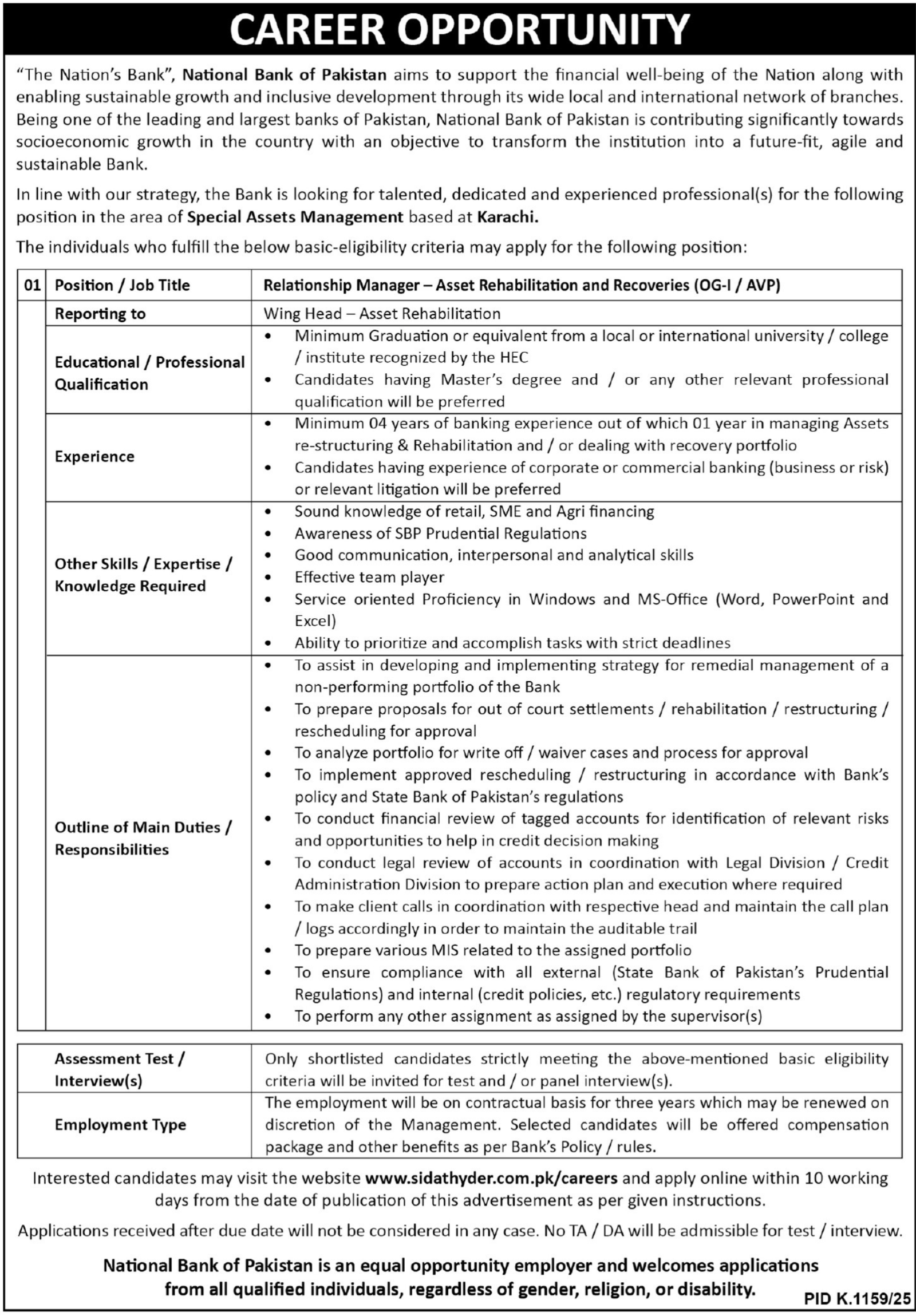 National Bank Of Pakistan NBP Karachi Jobs 2025 Jobs 2025 — original advertisement