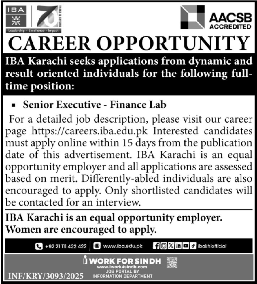 Institute Of Business Administration IBA Jobs 2025 – IBA Karachi Jobs 2025 — original advertisement