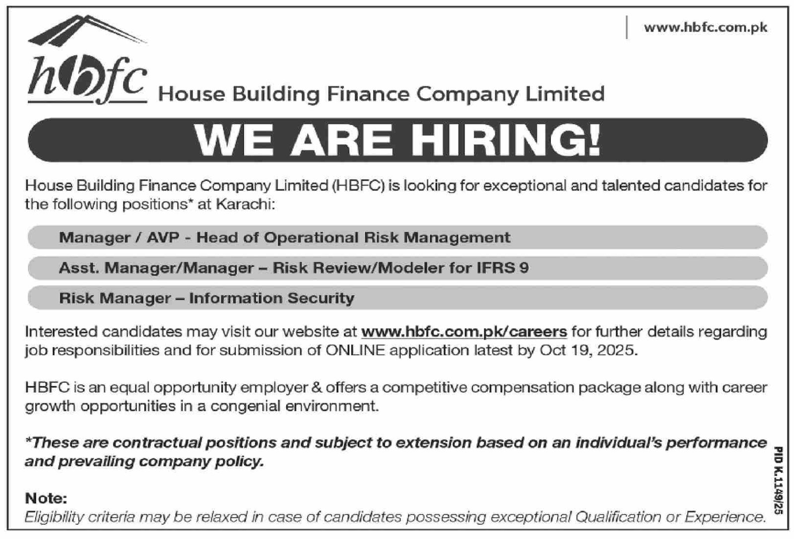 Housing Building Finance Company Ltd Jobs 2025 – House Building Finance Company Ltd Jobs 2025 — original advertisement