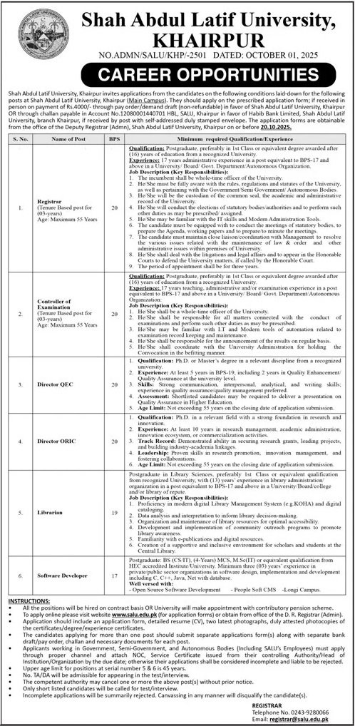 Shah Abdul Latif University Khairpur Jobs 2025 Jobs 2025 — original advertisement