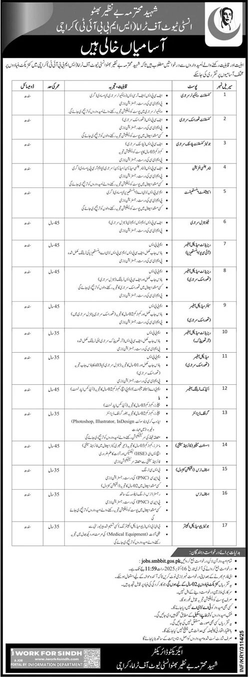 Shaheed Mohtama Benazir Bhutto Institute of Trama Jobs 2025 – Shaheed Mohtarma Benazir Bhutto Institute Of Trauma Jobs 2025 — original advertisement
