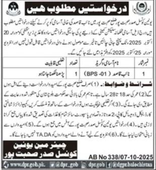 Union Council Sohbatpur Jobs 2025 For Naib Qasid Jobs 2025 — original advertisement