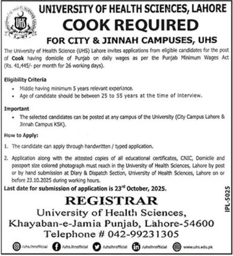 University Of Health Sciences UHS Lahore Jobs 2025 – University of Health Sciences Lahore Jobs 2025 — original advertisement
