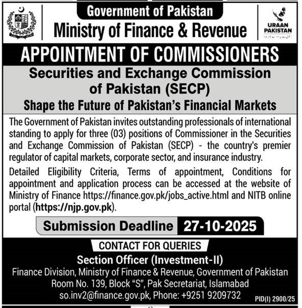 Ministry Of Finance & Revenue Islamabad Job 2025 – Ministry of Finance Islamabad Jobs 2025 — original advertisement