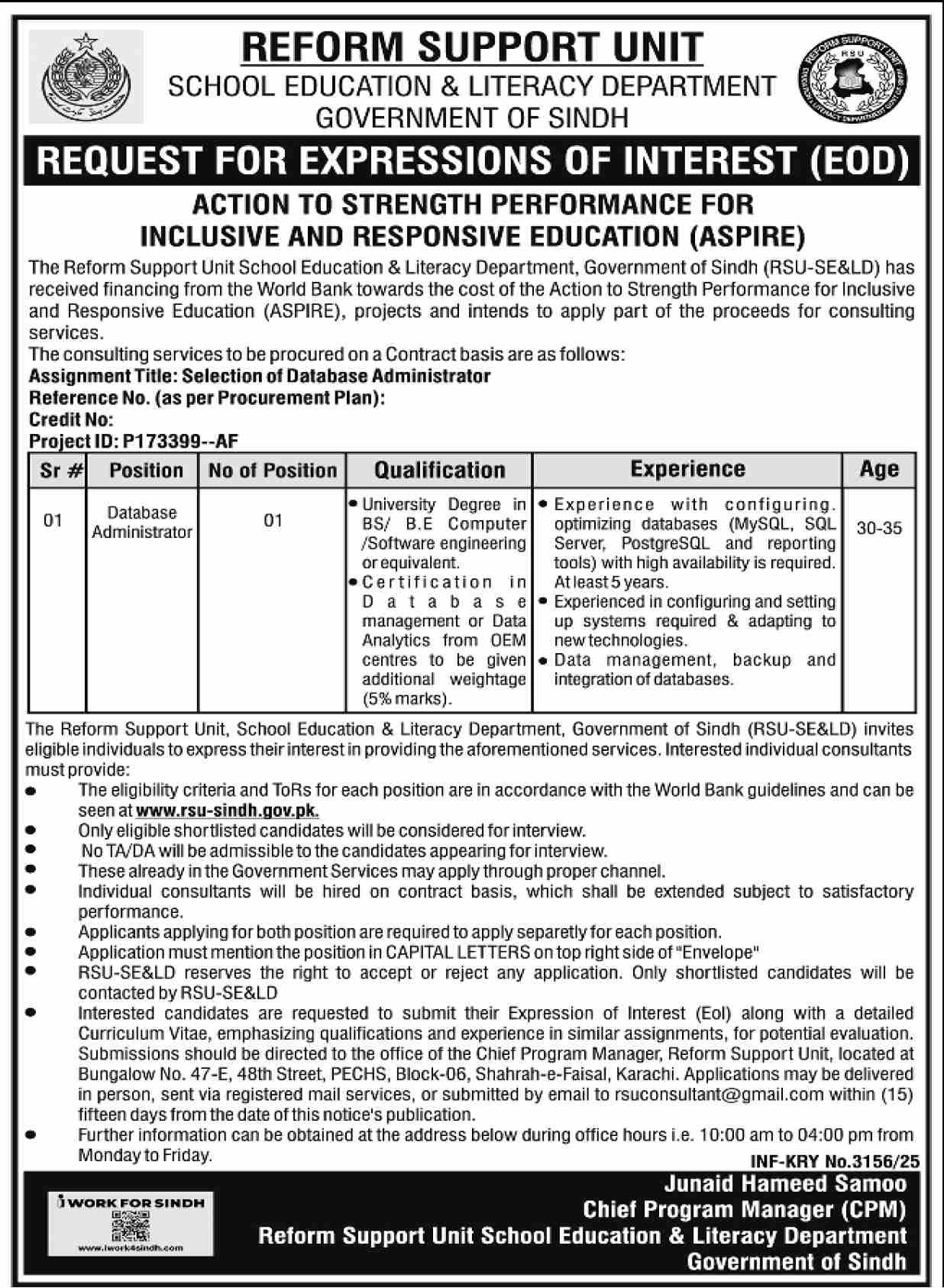 School Education & Literacy Department Sindh Jobs 2025 Jobs 2025 — original advertisement