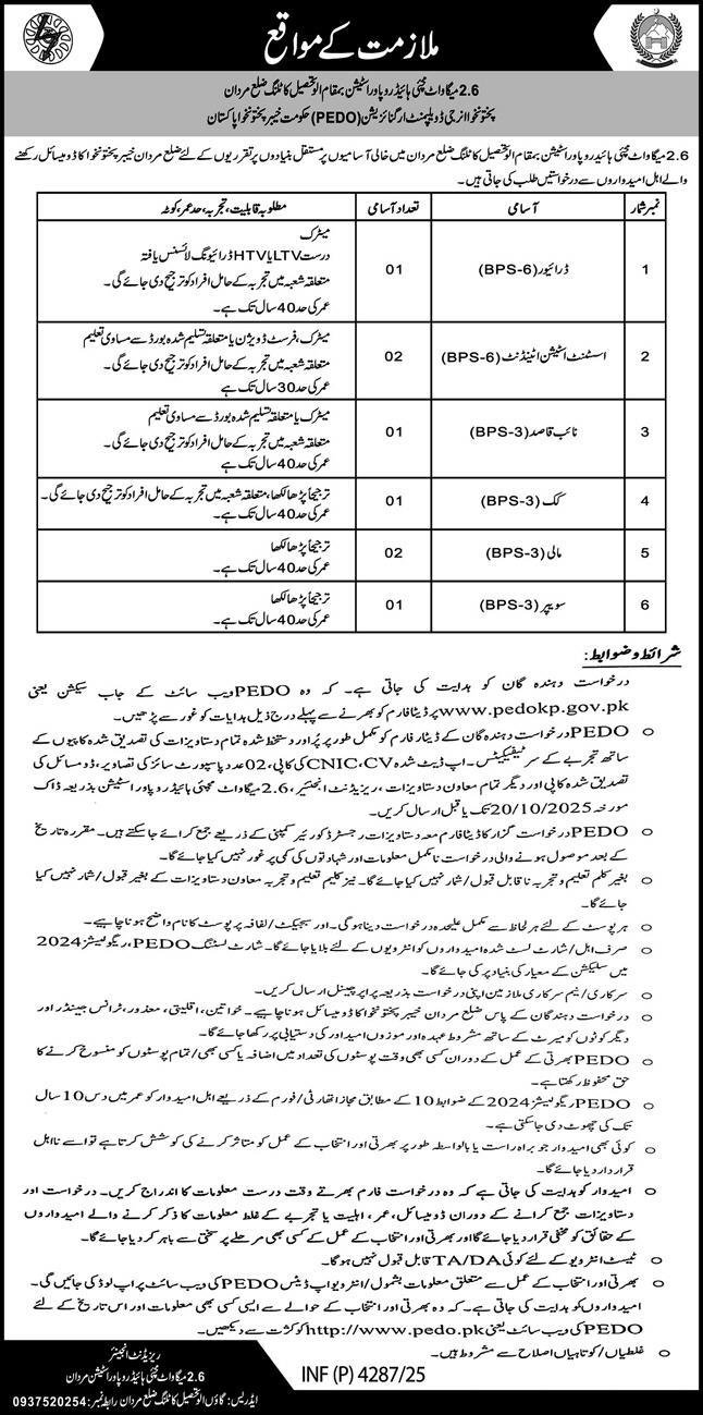 Pakhtunkhwa Energy Development Organization PEDO Jobs 2025 – Khyber Pakhtunkhwa Energy Development Organization Jobs 2025 — original advertisement