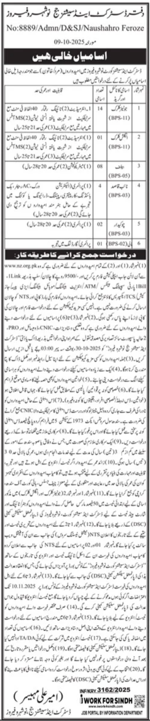 District & Sessions Court Naushahro Feroze Jobs 2025 – District & Session Judge Jobs 2025 — original advertisement