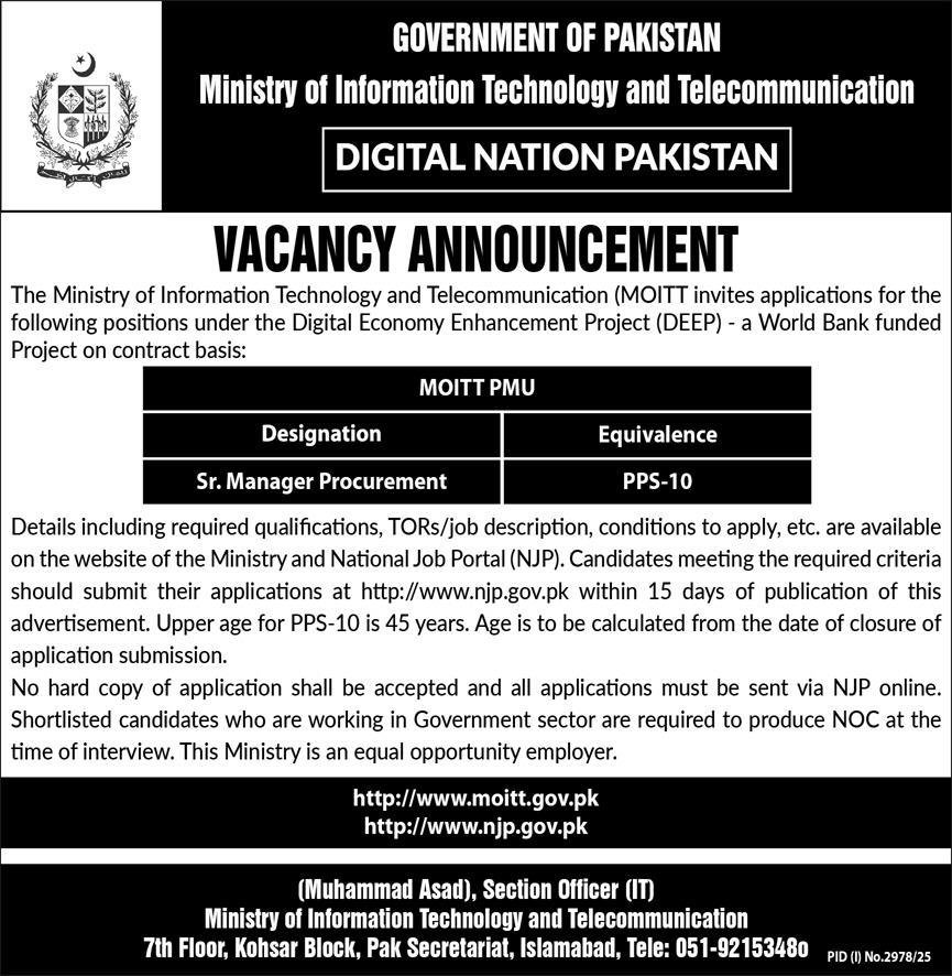 Ministry Of Information Technology & Telecommunication Jobs – Ministry of Information Technology and Telecommunication Jobs 2025 — original advertisement