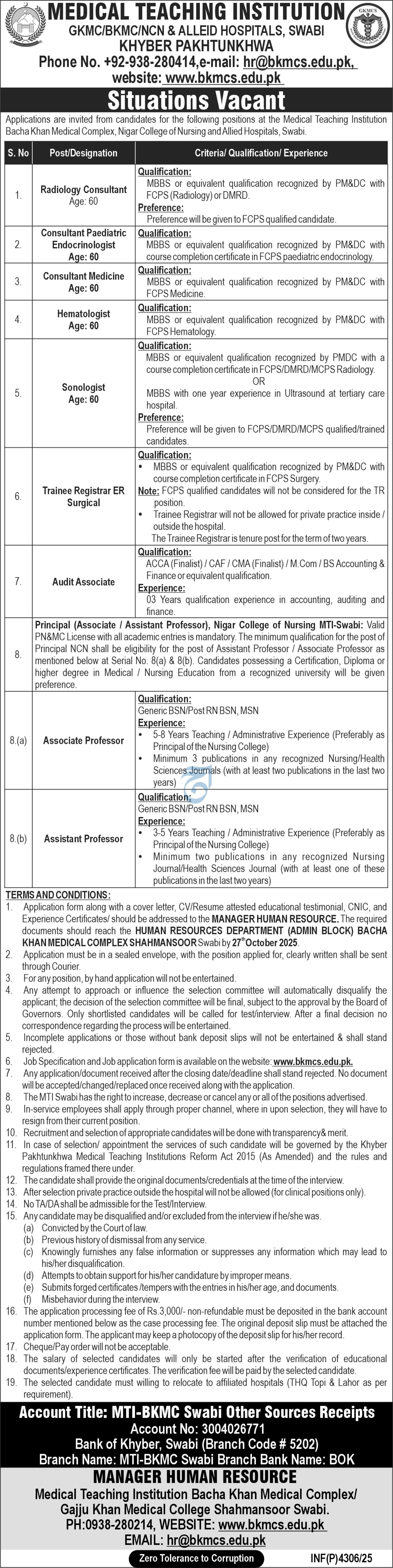 Medical Teaching Institution MTI Swabi Jobs 2025 – Medical Teaching Institute MTI Khyber Teaching Hospital Peshawar Kpk Jobs 2025 — original advertisement