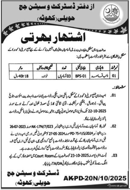 District & Session Judge Haveli Job 2025 Jobs 2025 — original advertisement