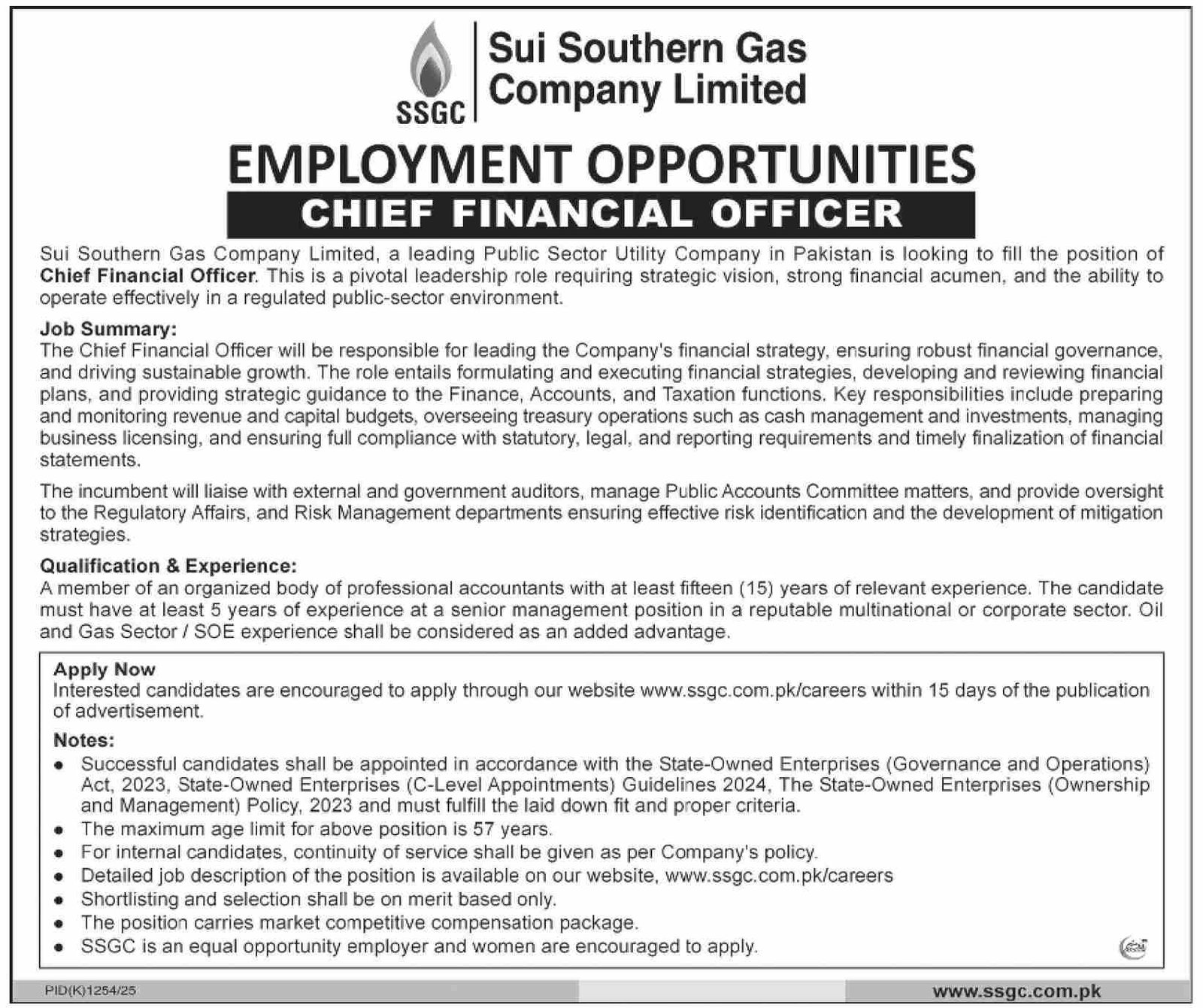 Sui Southern Gas Company Limited SSGC Jobs 2025 Jobs 2025 — original advertisement