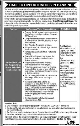Bank of punjab BOP Jobs 2025 Jobs 2025 — original advertisement