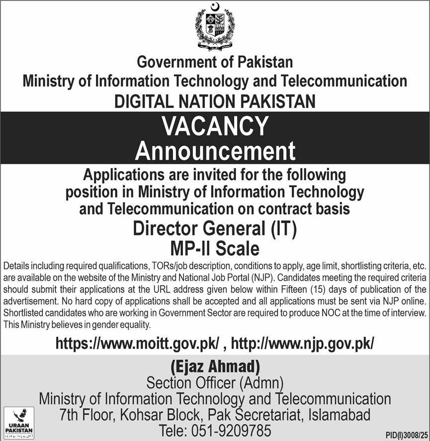 Ministry of Information Technology And Telecommunication Job Jobs 2025 — original advertisement