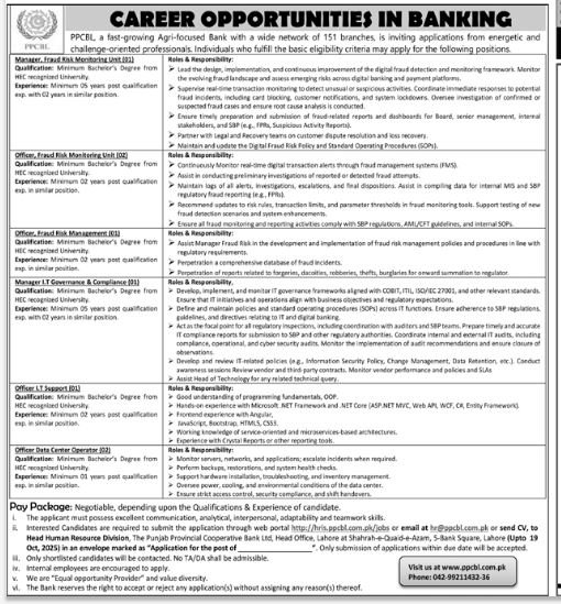 The Punjab Provincial Cooperative Bank Ltd Jobs 2025 – Punjab Cooperative Board for Liquidation (PCBL) Jobs 2025 — original advertisement