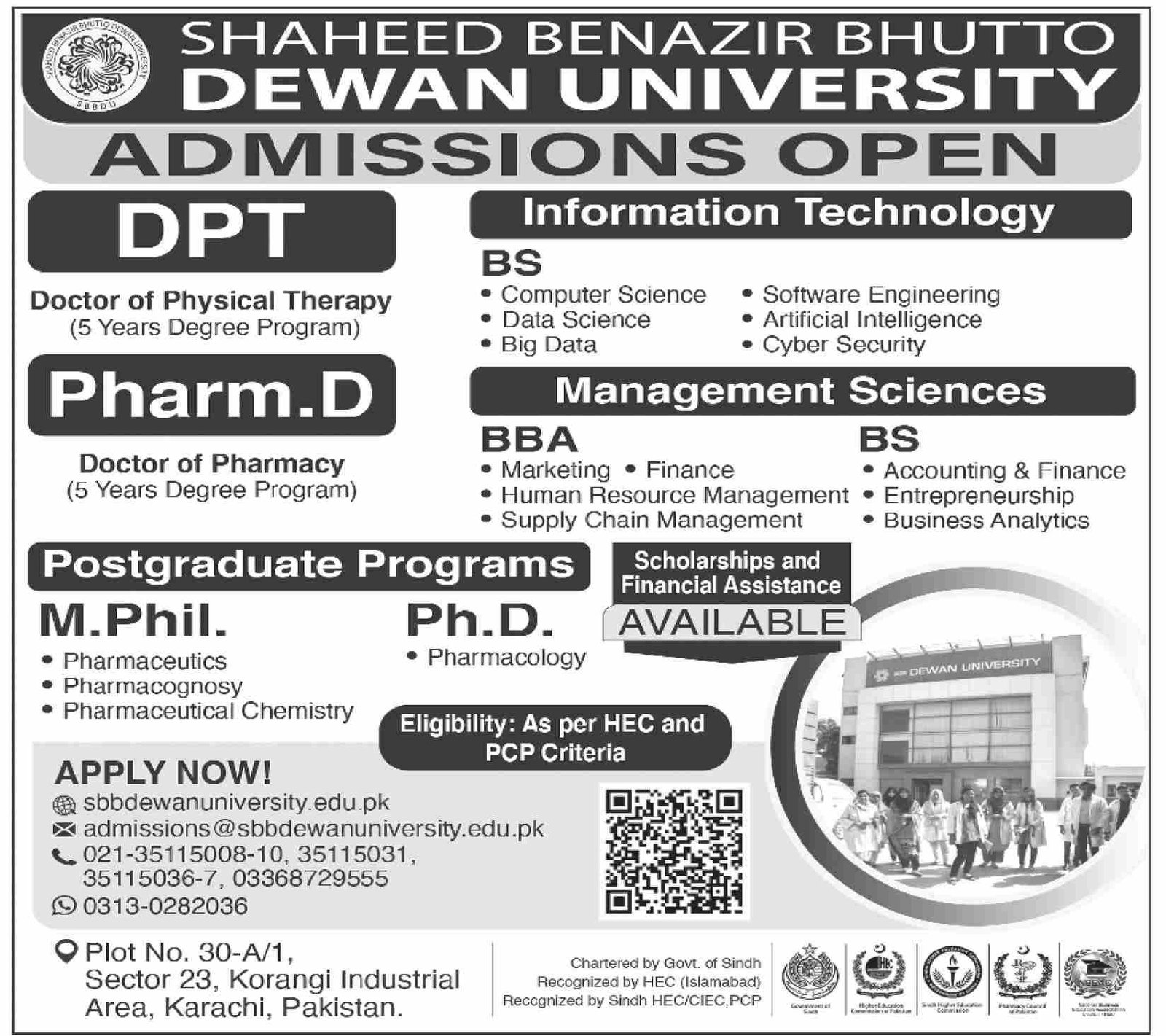 Admission Open in Shaheed Benazir Bhuttto Dewan University – Shaheed Benazir Bhutto Dewan University Admissions 2025 — original advertisement