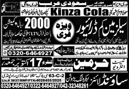 Sales Man Cum Driver Jobs in Saudia Arabia 2025 – Sound Lines Recruiting Promotion Jobs 2025 — original advertisement