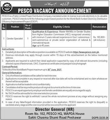 PESCO Peshawar Electric Supply Company Jobs 2025 – Peshawar Electric Supply Company - PESCO Jobs 2025 — original advertisement