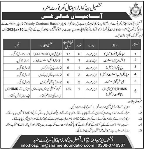 THQ Tehsil Headquarter Hospital Khar Fort Munro Jobs 2025 Jobs 2025 — original advertisement